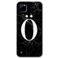 Realme C21 Siyah Mermer Desenli O Harfi Baskılı Uyumlu Silikon Kılıf