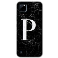 Realme C21 Siyah Mermer Desenli P Harfi Baskılı Uyumlu Silikon Kılıf