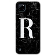 Realme C21 Siyah Mermer Desenli R Harfi Baskılı Uyumlu Silikon Kılıf