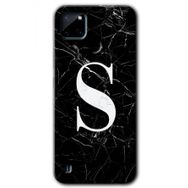Realme C21 Siyah Mermer Desenli S Harfi Baskılı Uyumlu Silikon Kılıf