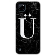 Realme C21 Siyah Mermer Desenli U Harfi Baskılı Uyumlu Silikon Kılıf