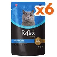 Reflex Plus 85 gr 6 Adet Jöle İçinde Ton Balıklı ve Alabalıklı Pouch Yetişkin Konserve Kedi Maması