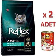 Reflex Plus Cat Urinary Yetişkin 1.5 kg Kısır Kedi Kedi Maması + 2 Adet Tavuk Etli Kedi Konservesi
