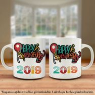 Renkli 2019 Happy New Year-Mutlu Yıllar Kupa Bardak