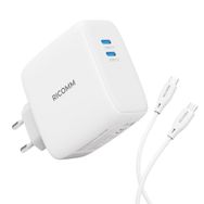 Ricomm 100W GaN 2 Portlu USB-C QC5.0 PD Type-C Beyaz Hızlı Şarj Cihazı + 100W Şarj Kablosu