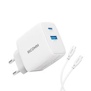 Ricomm 65W GaN USB-C + USB-A Şarj Aleti Apple ve Samsung Hızlı Şarj Cihazı + 2 mt 100W Type-C Kablo