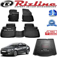 Rizline Citroen Elysee 3D Paspas + 3D Bagaj Havuzu 2012-2020 Arası Siyah Set