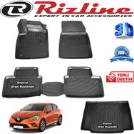 Rizline Renault Clio 5 HB 3D Paspas + 3D Bagaj Havuzu 2020 Sonrası Siyah Set