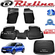 Rizline Skoda Fabia 3D Paspas + 3D Bagaj Havuzu HB 2014-2020 Arası Siyah Set