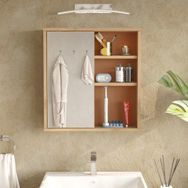 Robin Home Aqua Aynalı Lavabo Üstü Raflı Kapaklı 60 cm Sepet Kiremit Kahverengi Banyo Dolabı