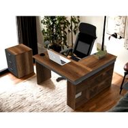 Robin Home Boston Kitaplık Raflı L Ofis Çalışma Masası ve 3 Çekmeceli Barok Antrasit Keson Etajer