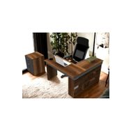 Robin Home Boston Kitaplık Raflı L Ofis Çalışma Masası ve 3 Çekmeceli Barok Antrasit Keson Etajer