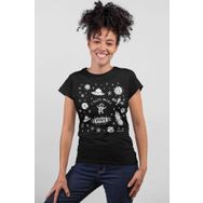 Rock & Roll 1M1BW139FS Uzayda Astronot Siyah Kısa Kollu Kadın T-Shirt