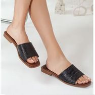 Rome Slippers RT-2204 Siyah Hakiki Deri Kadın Günlük Terlik