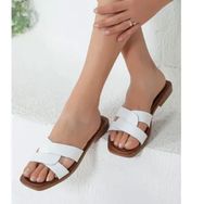 Rome Slippers RT-22049 Beyaz Hakiki Deri Kadın Günlük Terlik