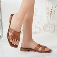 Rome Slippers RT-22049 Taba Hakiki Deri Kadın Günlük Terlik