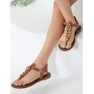 Rome Slippers RT-22052 Taba Zincirli Hakiki Deri Günlük Kadın Sandalet Ayakkabı