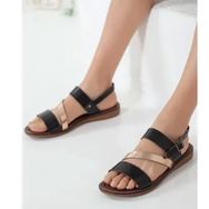 Rome Slippers RT-22066 Siyah Rose Hakiki Deri Günlük Kadın Sandalet Ayakkabı