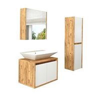 Roomart Lavabolu Boy Dolaplı 65 cm Ahşap Mat Beyaz Banyo Dolap Takımı