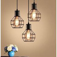 Rsylight RYS000840 Retro Metal Dekoratif Kafes Rustik Sarkıt 30 cm Siyah 3'lü Avize