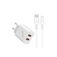 S-Link SL-EC50 5 V 2400MAH Type C Kablolu 2 USB Çıkışlı Beyaz Ev Şarj Adaptörü