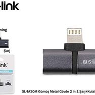 S-Link SL-TA30M Lightning Gümüş Metal Gövde 2in1 Şarj ve Kulaklık Çevirici