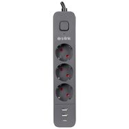 S-Link SPG03U 2 Usb 1Type C 5V2.4A 1.5 m 3x1.00 mm 100 Bakır 750 Joule 3'lü Anahtarlı Akım Korumalı Priz