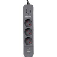 S-Link SPG03U 2 Usb 1Type C 5V2.4A 1.5 m 3x1.00 mm 100 Bakır 750 Joule 3'lü Anahtarlı Akım Korumalı Priz
