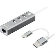 S-Link SW-U222 Swapp Type-C USB 2.0 10-100 Mbps 3 Port USB Ethernet Adaptör