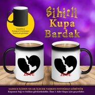 S457 Kalp İçinde Çift Silüeti Love Sihirli Kupa Bardak