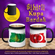 S4635 Yeşil Tuğra ve Türk Bayrağı Sihirli Hediyelik Kupa Bardak