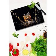 Saban Altın Bardak Desenli 30x40 cm Cam Kesme Tahtası