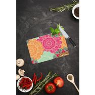Saban Kırmızı Turuncu Mandala Desenli 20x30 cm Cam Kesme Tahtası
