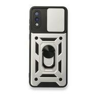 Samsung Galaxy A02 Pars Lens Yüzüklü Silikon Gümüş Kılıf