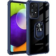 Samsung Galaxy A72 Lacivert Kılıf Standlı Arkası Şeffaf Kenarları Airbag Kapak