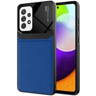 Samsung Galaxy A72 Mavi Kılıf Deri Görünümlü Emiks Kapak