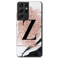 Samsung Galaxy S21 Ultra Pembe Mermer Desenli Z Harfi Baskılı Uyumlu Silikon Kılıf