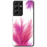 Samsung Galaxy S21 Ultra Pembe Tüy Baskılı Uyumlu Silikon Kılıf