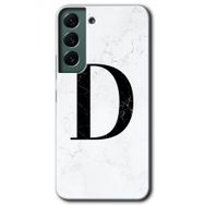 Samsung Galaxy S22 Beyaz Mermer Desenli D Harfi Baskılı Uyumlu Silikon Kılıf
