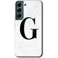 Samsung Galaxy S22 Beyaz Mermer Desenli G Harfi Baskılı Uyumlu Silikon Kılıf