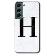 Samsung Galaxy S22 Beyaz Mermer Desenli H Harfi Baskılı Uyumlu Silikon Kılıf