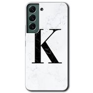 Samsung Galaxy S22 Beyaz Mermer Desenli K Harfi Baskılı Uyumlu Silikon Kılıf