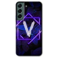 Samsung Galaxy S22 Dark Neon Yaprak V Harfi Baskılı Uyumlu Silikon Kılıf
