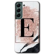 Samsung Galaxy S22 Pembe Mermer Desenli C Harfi Baskılı Uyumlu Silikon Kılıf