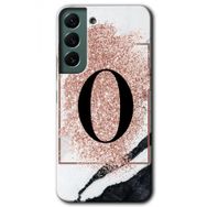 Samsung Galaxy S22 Pembe Mermer Desenli O Harfi Baskılı Uyumlu Silikon Kılıf