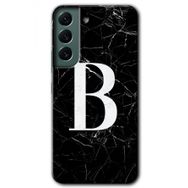 Samsung Galaxy S22 Siyah Mermer Desenli B Harfi Baskılı Uyumlu Silikon Kılıf