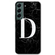 Samsung Galaxy S22 Siyah Mermer Desenli D Harfi Baskılı Uyumlu Silikon Kılıf
