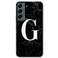 Samsung Galaxy S22 Siyah Mermer Desenli G Harfi Baskılı Uyumlu Silikon Kılıf