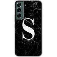 Samsung Galaxy S22 Siyah Mermer Desenli Ş Harfi Baskılı Uyumlu Silikon Kılıf