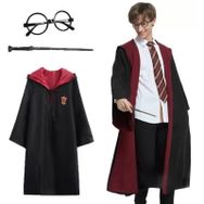 Samur 5-6 Yaş Harry Potter Gryffindor Kapişonlu Çocuk Kostüm Asa Gözlük Seti